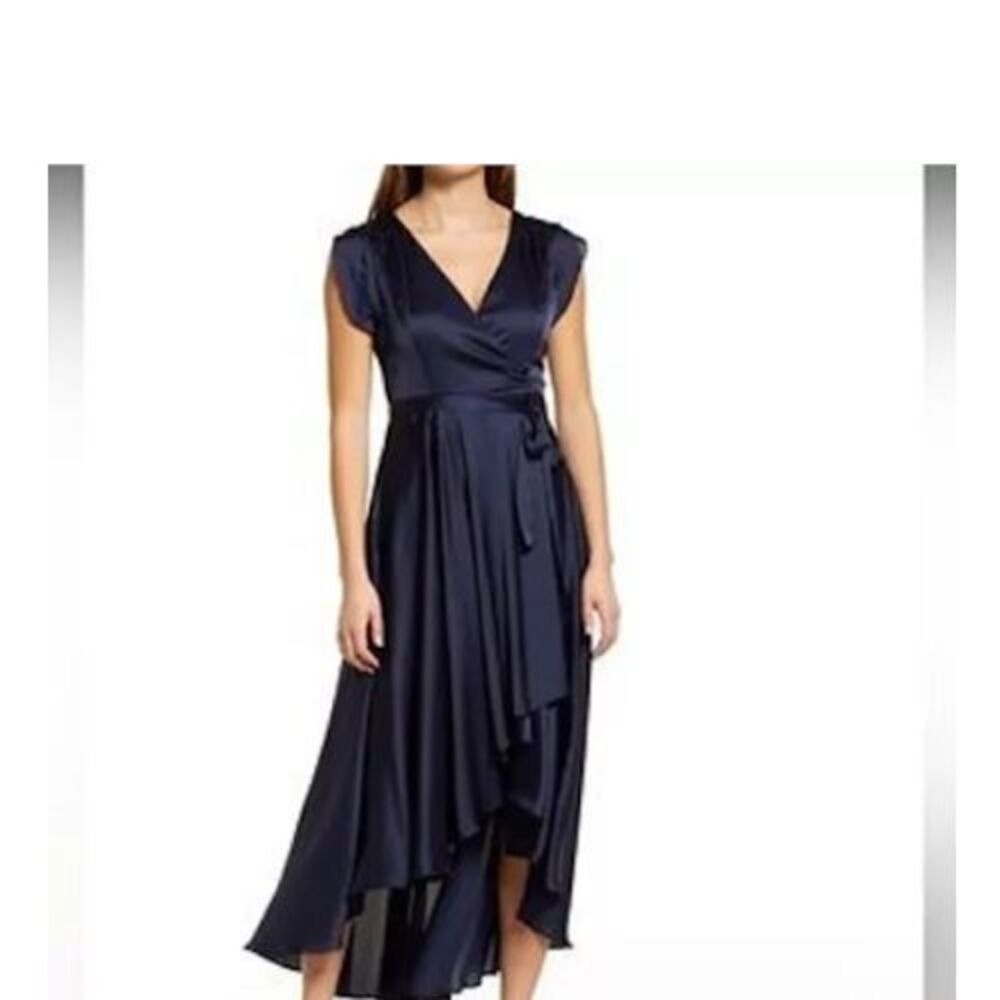 Women's Lulu's Fallen For You Satin High Low Maxi Dress Navy Sz‎ Sm NWT No Tie